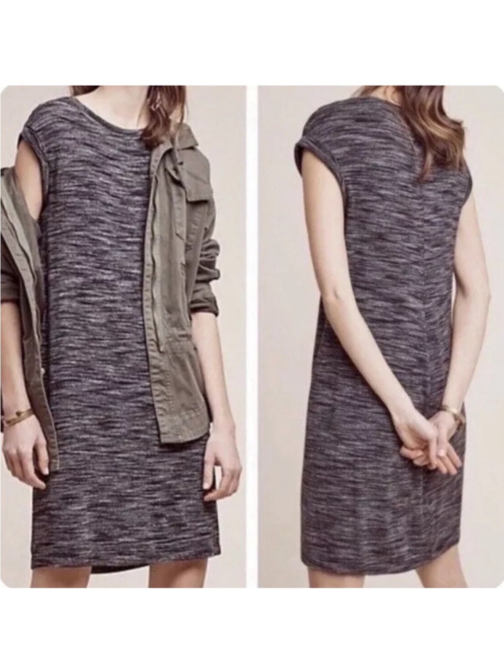 Anthropologie Cloth & Stone Gray Melange Jersey Knee Length Dress Size XL NWT!